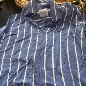 rails, blue and white striped pullover blouse size s
